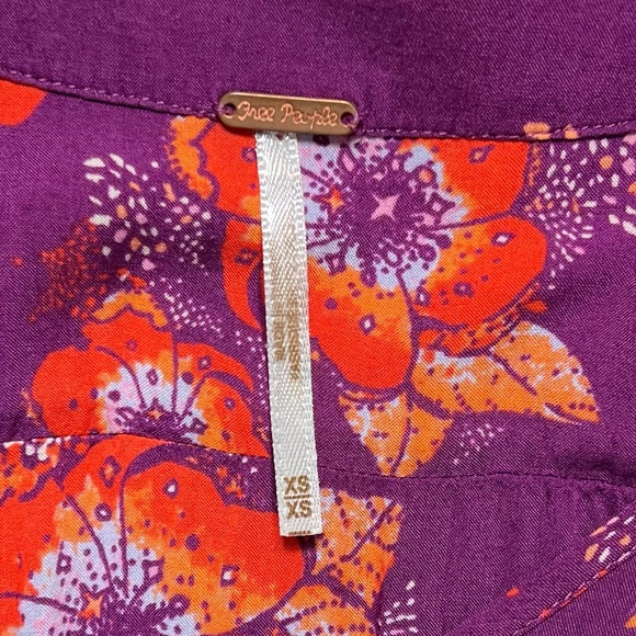 Free People Tropical Floral Print Faux Wrap Tie Sleeve Purple Peplum Blouse - Picture 14 of 15